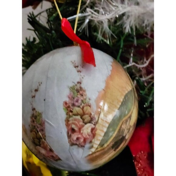Our Lady of Guadalupe Roses Decoupage Paper Mache Christmas Ornament - Picture 2 of 4